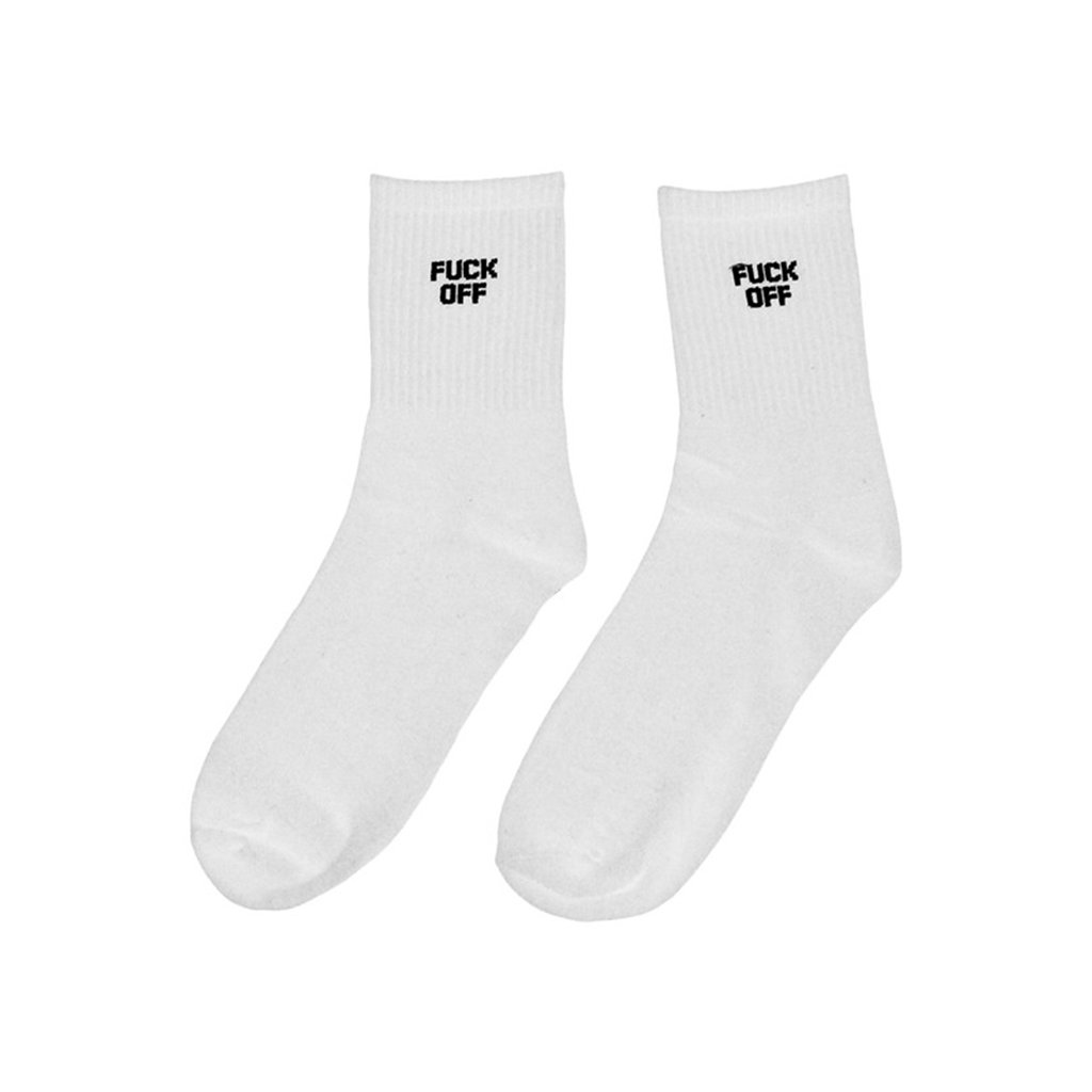 F*Ck Off Crew Socks - White/Black - Drikor